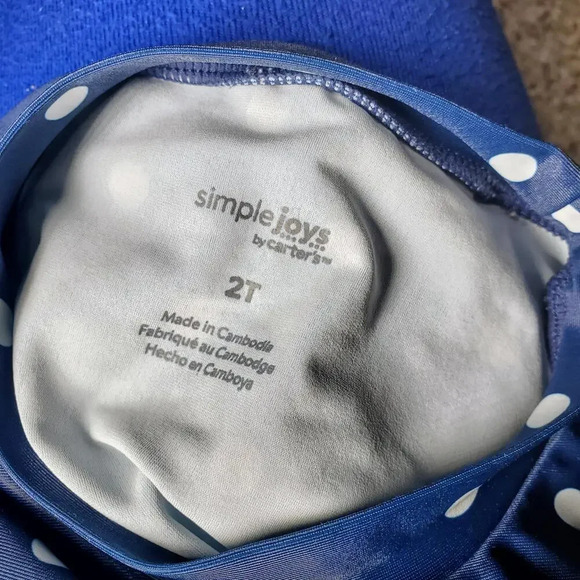 Simple Joys by Carter's Size 2T Blue and White Polka Dot Girl's Rash Guard - Picture 2 of 6